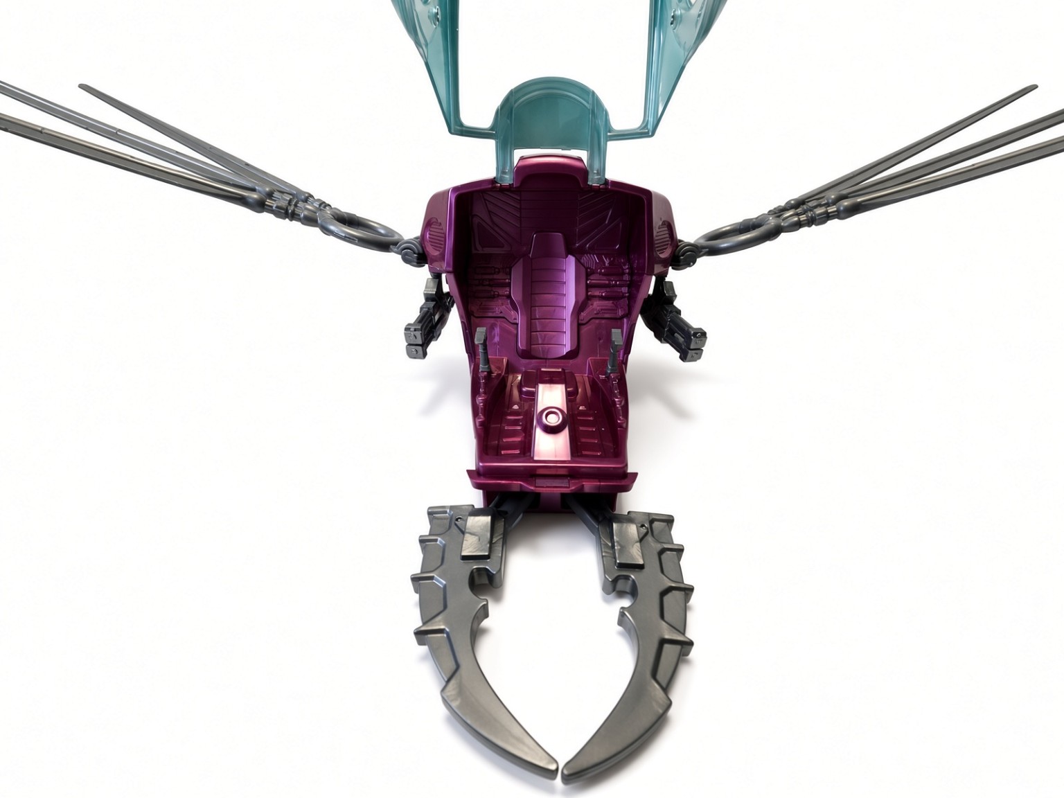 Top view of Fright Fighter with transparent cockpit canopy lifted to show molded pilot seat.