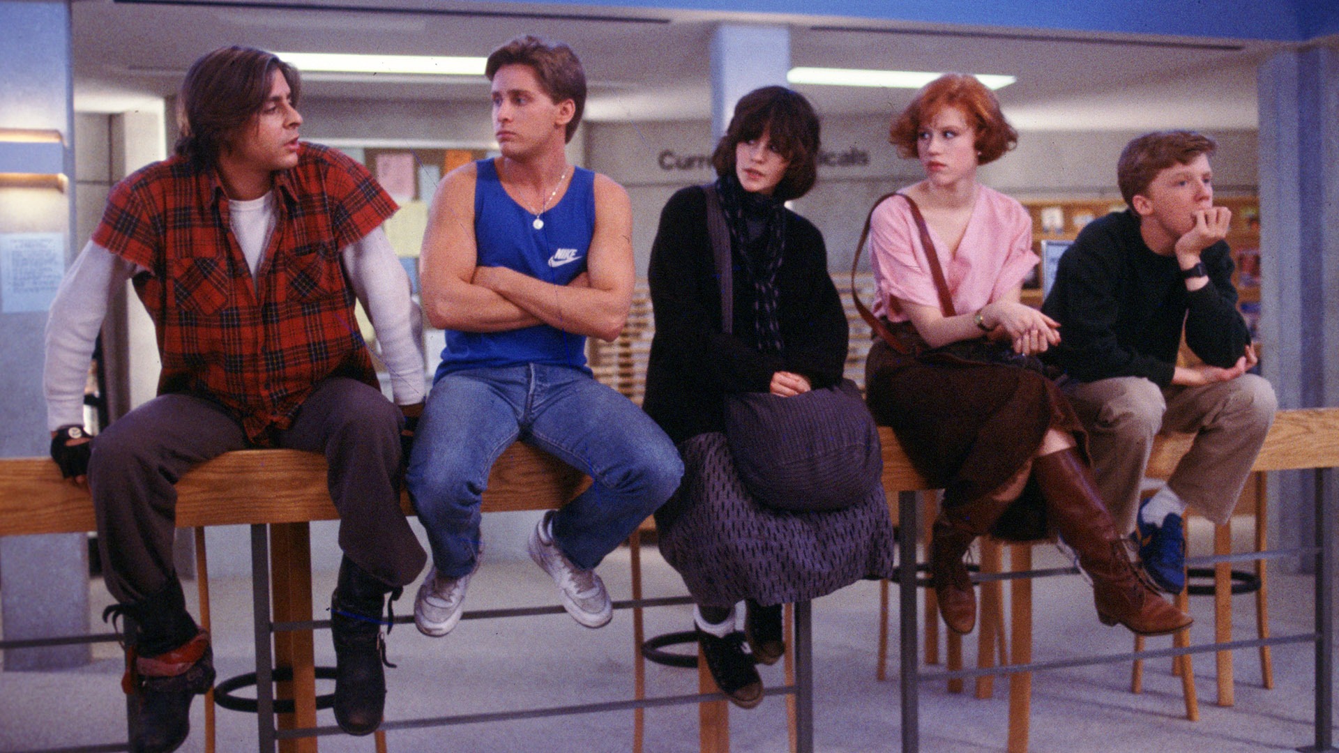 The Breakfast Club cast sitting together in detention