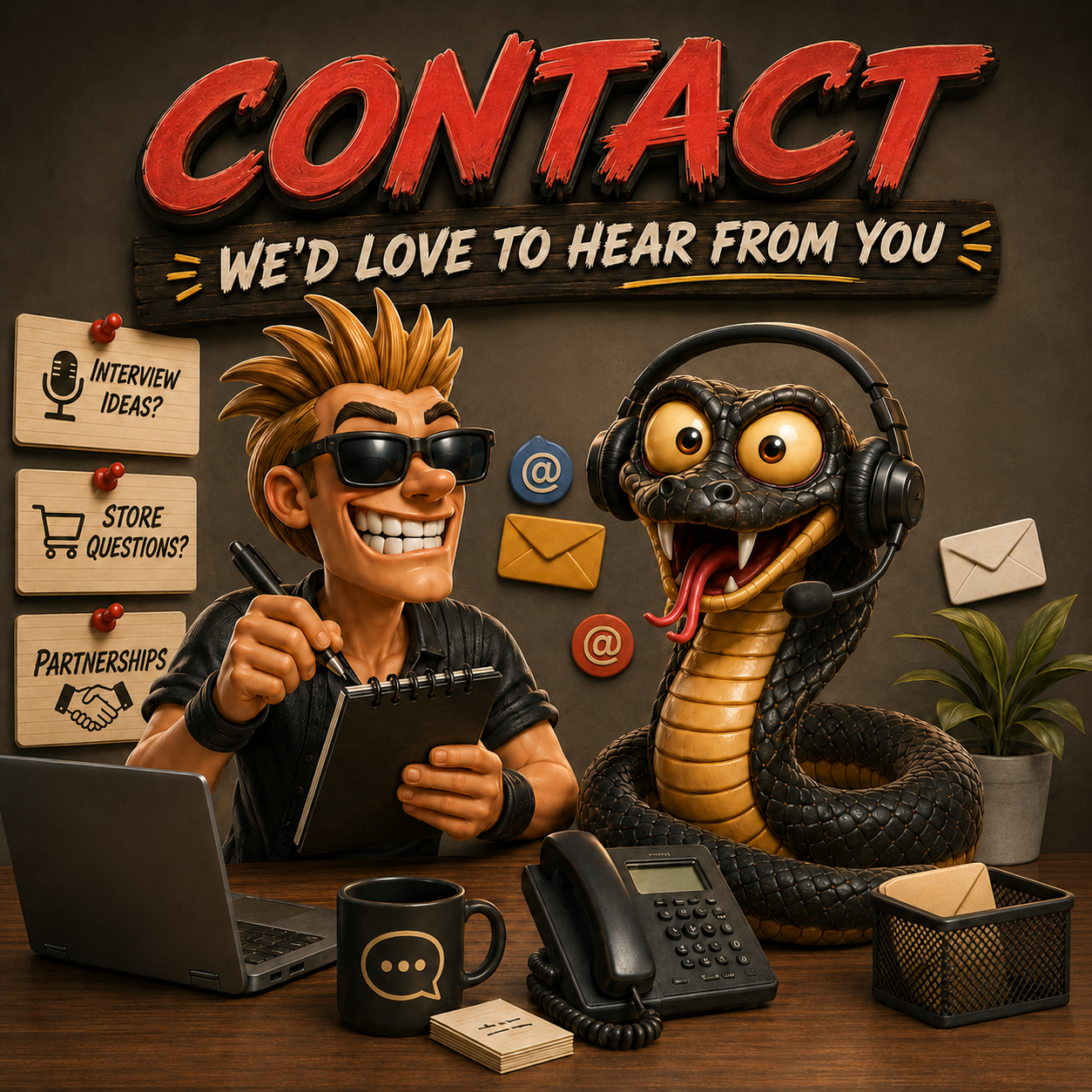 Kai the Cobra Kai Never Lies mascot handling contact messages