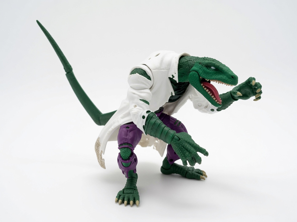 Marvel Legends Lizard crouched in an attack pose with his mouth open