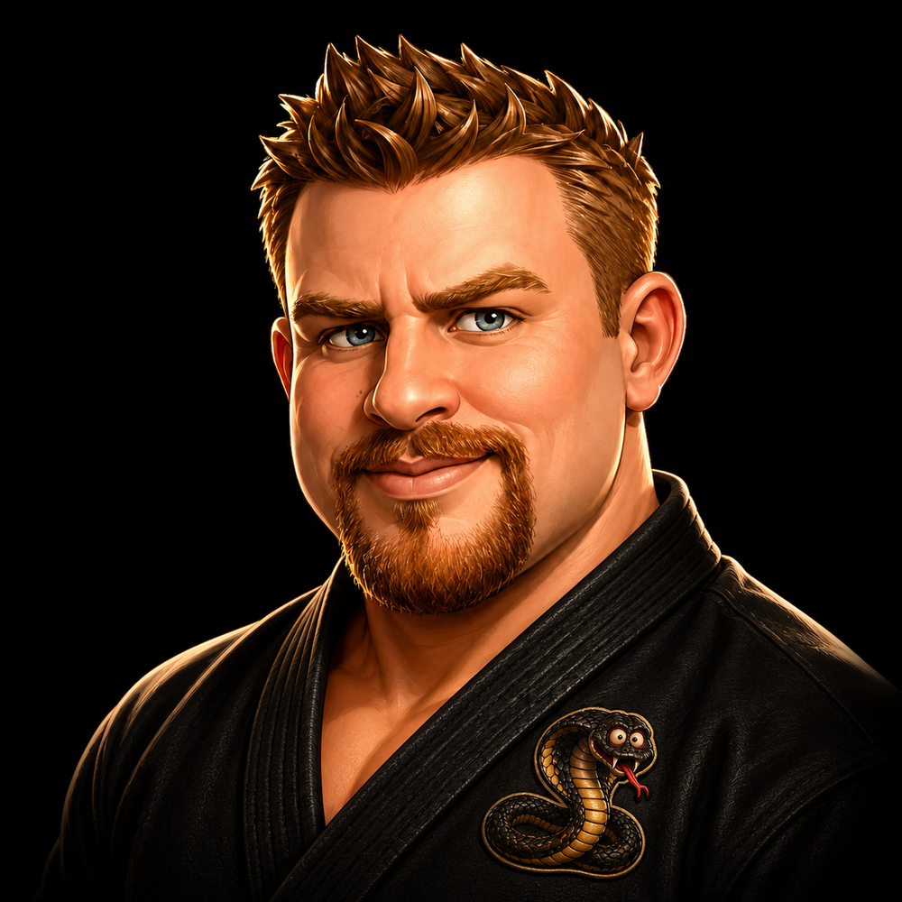 Stylized portrait of Peter Donahue for Cobra Kai Never Lies